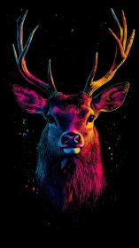 Neon stag portrait glowing softly against the midnight dark.