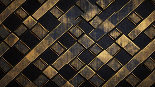 Geometric gold lattice shimmers over textured black surface.