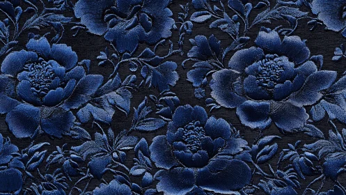 Indigo Bloom Embroidery: Dimensional Floral Reverie.