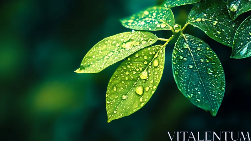 Macro optical study of dew-laden green foliage surfaces.