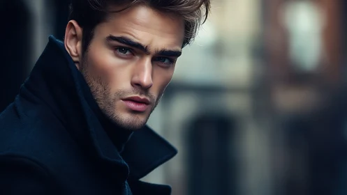 Striking young man turns with a confident, thoughtful gaze