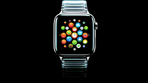 Midnight smartwatch orchestra glows with neon app constellations