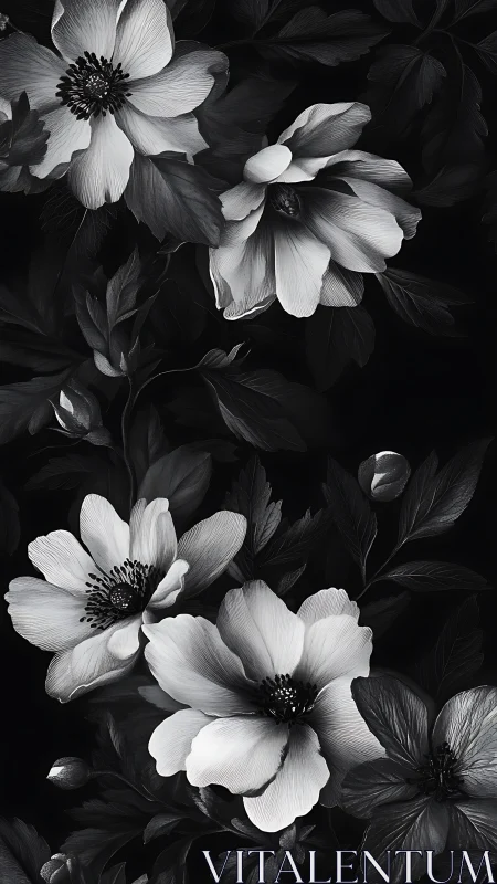 Monochrome Blossoms in Shadow: Nature's Luminous Choreography.