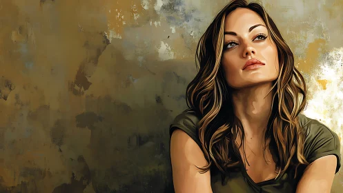 Digital portrait of pensive woman against textured abstract wall