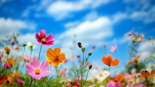 Rainbow Cosmos Awakens: Wildflower Symphony Blooms.