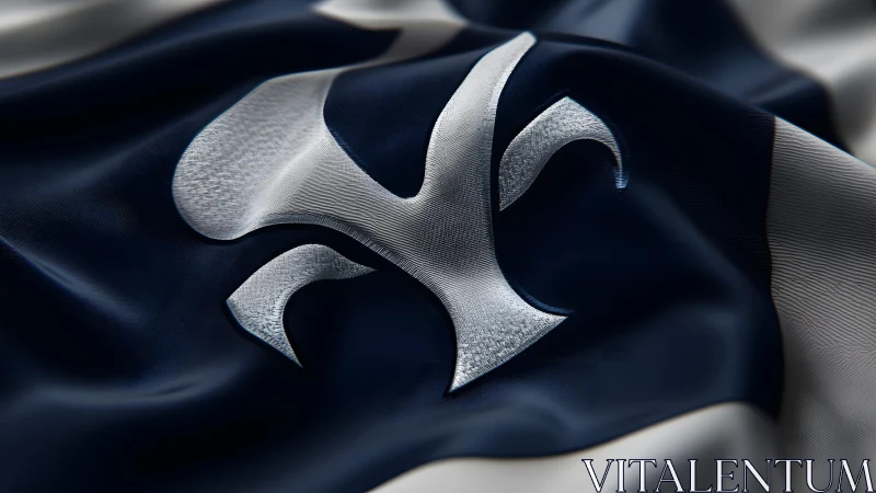 Blue and White Fleur-de-Lis Flag in Realistic Wavy Fabric Style.