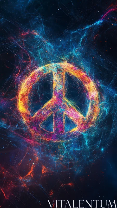 Nebular peace symbol rendered in luminous plasma filaments.