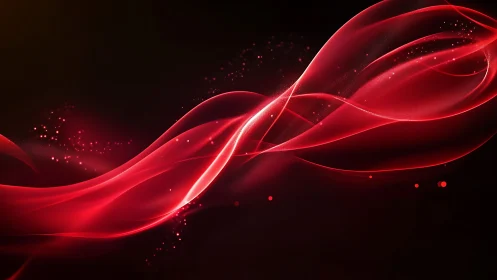 Luminous red energy waves twist through a dark void.