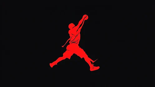 Red basketball dunk silhouette contrasts against black field