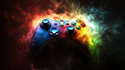 Gaming Controller Erupts in Multicolored Energy