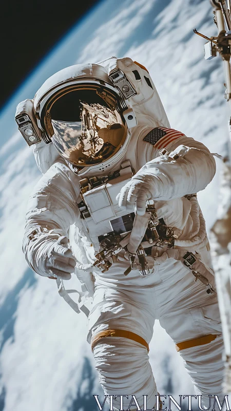 Friendly astronaut drifting above a soft blue Earth.