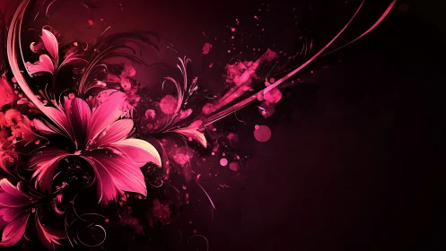 Neon Pink Floral Explosion Against Darkness