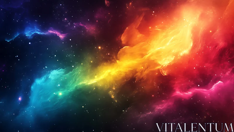 Vibrant multicolor nebula cloud stretching across deep space.