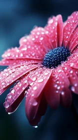 Pink Gerbera Daisy with Water Droplets and Dark Center.