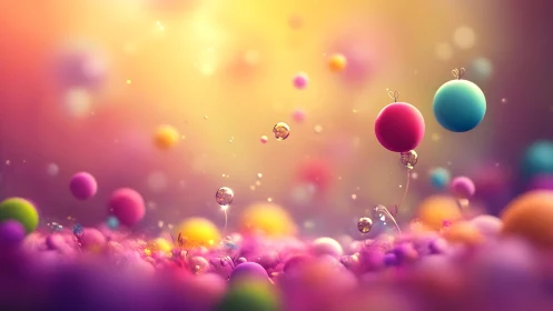 Whimsical Floating Spheres in Dreamy Pastel Fantasy Landscape.