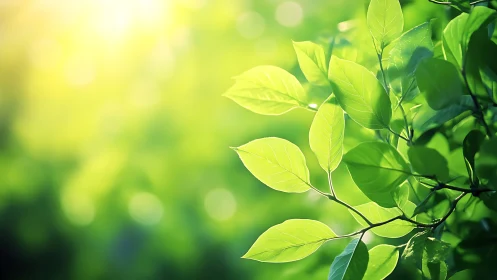 Sunlit Green Leaves in Soft Focus Nature Photography.