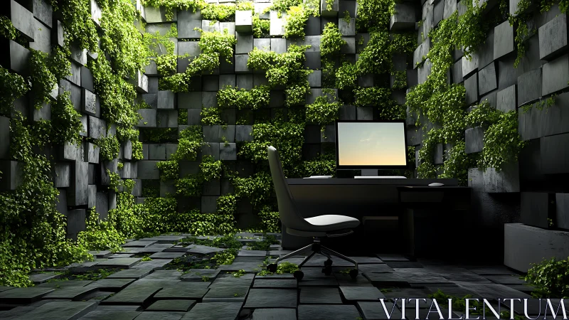 Modern workstation sits in lush geometric indoor garden