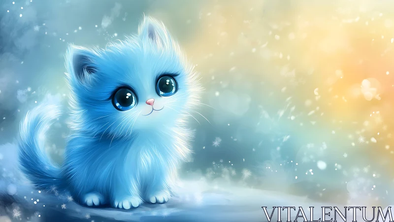 Fluffy Blue Kitten in Dreamy Winter Setting.