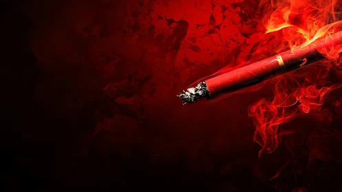 Scarlet cigarette drifts through molten smoke and velvet dark