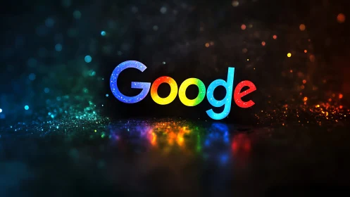 Glowing Google logo sparkles with playful rainbow light.