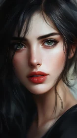 Digital close-up portrait of young woman with dark hair.