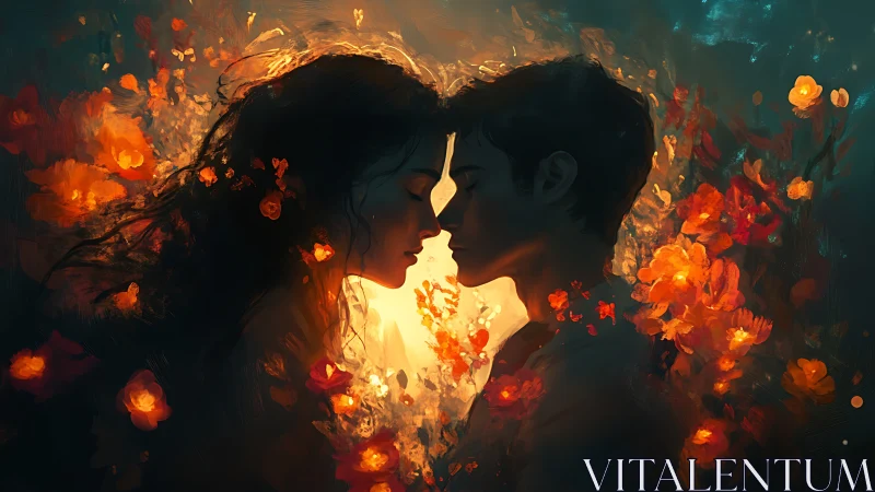 Two silhouetted profiles amid amber luminescence.