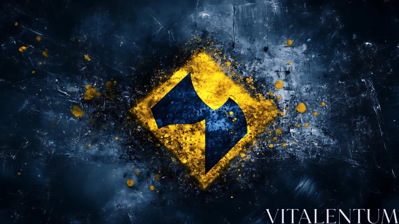 Bold yellow road sign bursting through cosmic night.