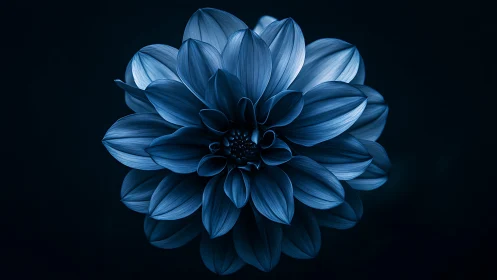 Blue Dahlia Bloom in Monochromatic Darkness