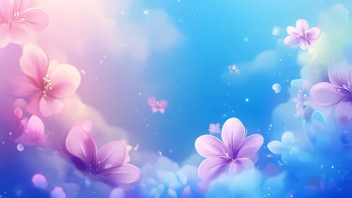 Ethereal Floral Composition with Luminescent Bokeh and Gradient Sky.