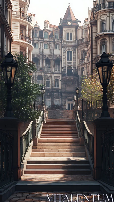 Stairway into the hush of a story-soaked European facade.