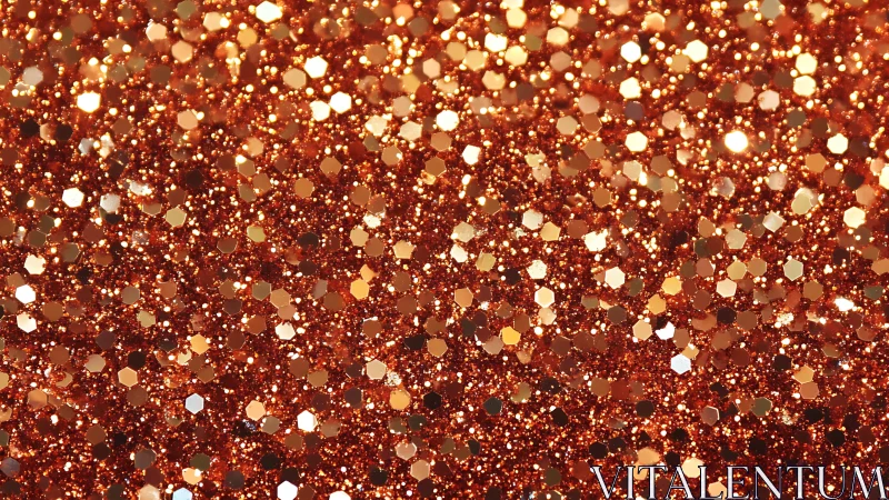 Copper-toned hexagonal glitter particles in close view.