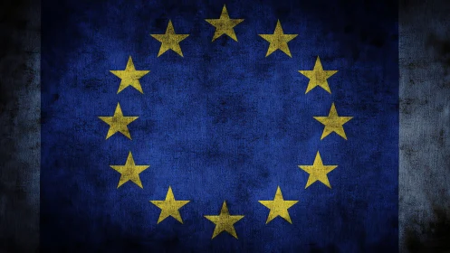 Distressed European Union flag with textured grunge finish.