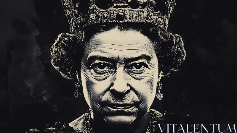 Grim crowned matriarch staring down the silent darkness.