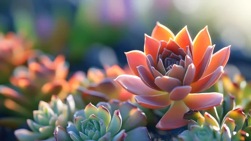 Aeonium Arboreum Succulent with Incandescent Backlighting and Chromatic Gradient
