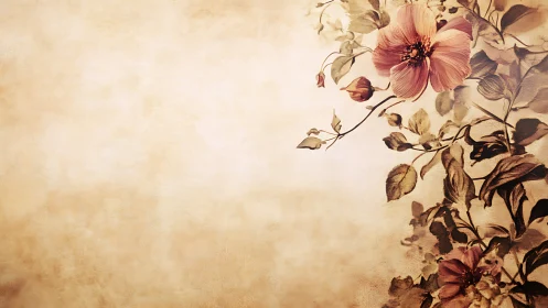 Floral branch illustration on textured beige background.