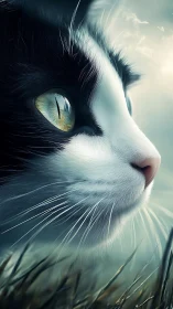 A Black and White Cat's Striking Gaze Captures Wonder.