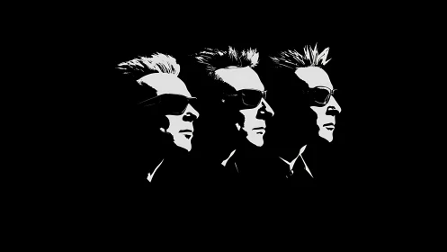 Triple-shadow cool: monochrome rebel heads in orbiting profile.