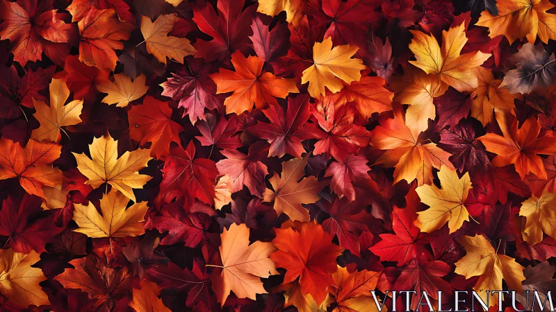 Dense maple leaf carpet displays varied autumnal chromatic gradients