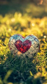 Fractured Heart Sculpture on Sunlit Meadow