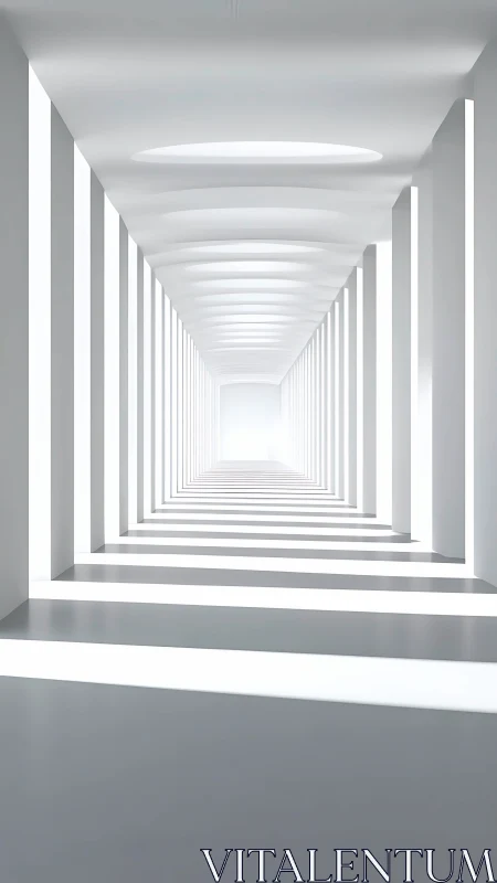 Minimalist white corridor with repeating light columns.