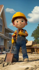 Digital painting of child builder character on sunny jobsite.