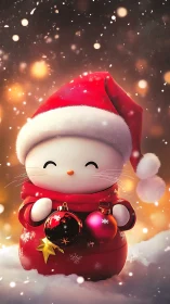 Festive kitten figurine glows with warm holiday lights.