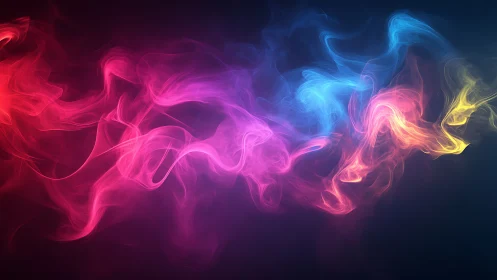 Multicolor luminous smoke waves on dark gradient background.