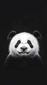 Midnight panda portrait glowing in soft monochrome calm.