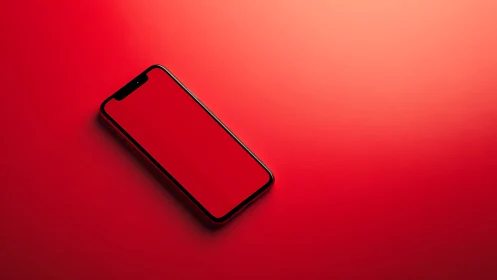 Smartphone silhouette gleams against vibrant crimson backdrop.