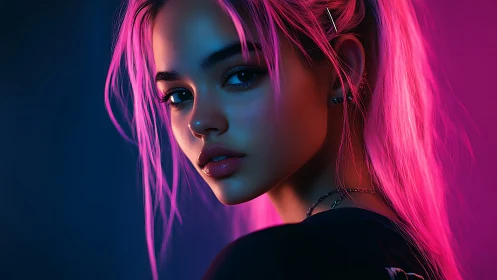 Neon pink portrait in dual-tone cinematic rim lighting.