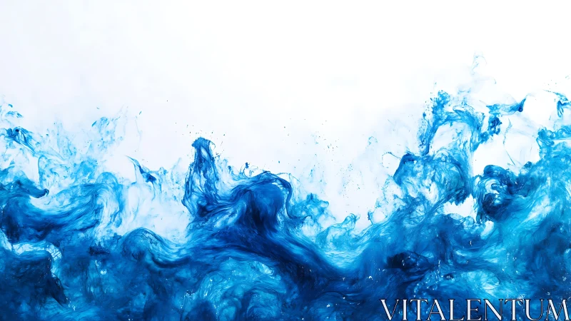 Abstract blue ink swirling in water on white background, modern style.