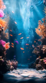 Vibrant coral canyon glows under cascading ocean light.
