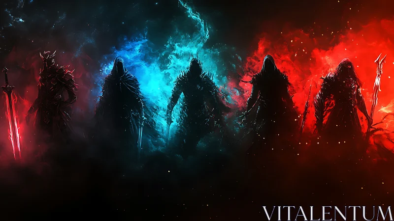 Elemental wraith lords blaze through red and cyan nebulae.