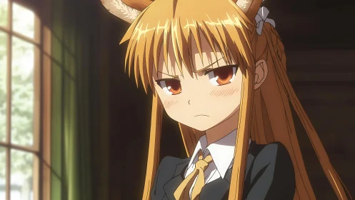 Fox-eared honor student glows with stubborn midday resolve.